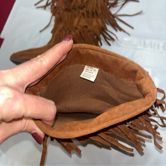 Rampage boho BROWN suede long fringe BOOTS RAM-CAMBRA womens 7M, Moccasin WS1140 - Picture 11 of 16